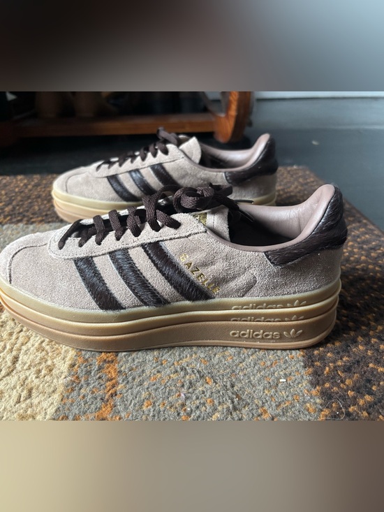 adidas Shoes - adidas women’s Gazelle Bold earth strata Suede Sneakers with Dark Brown Stripes